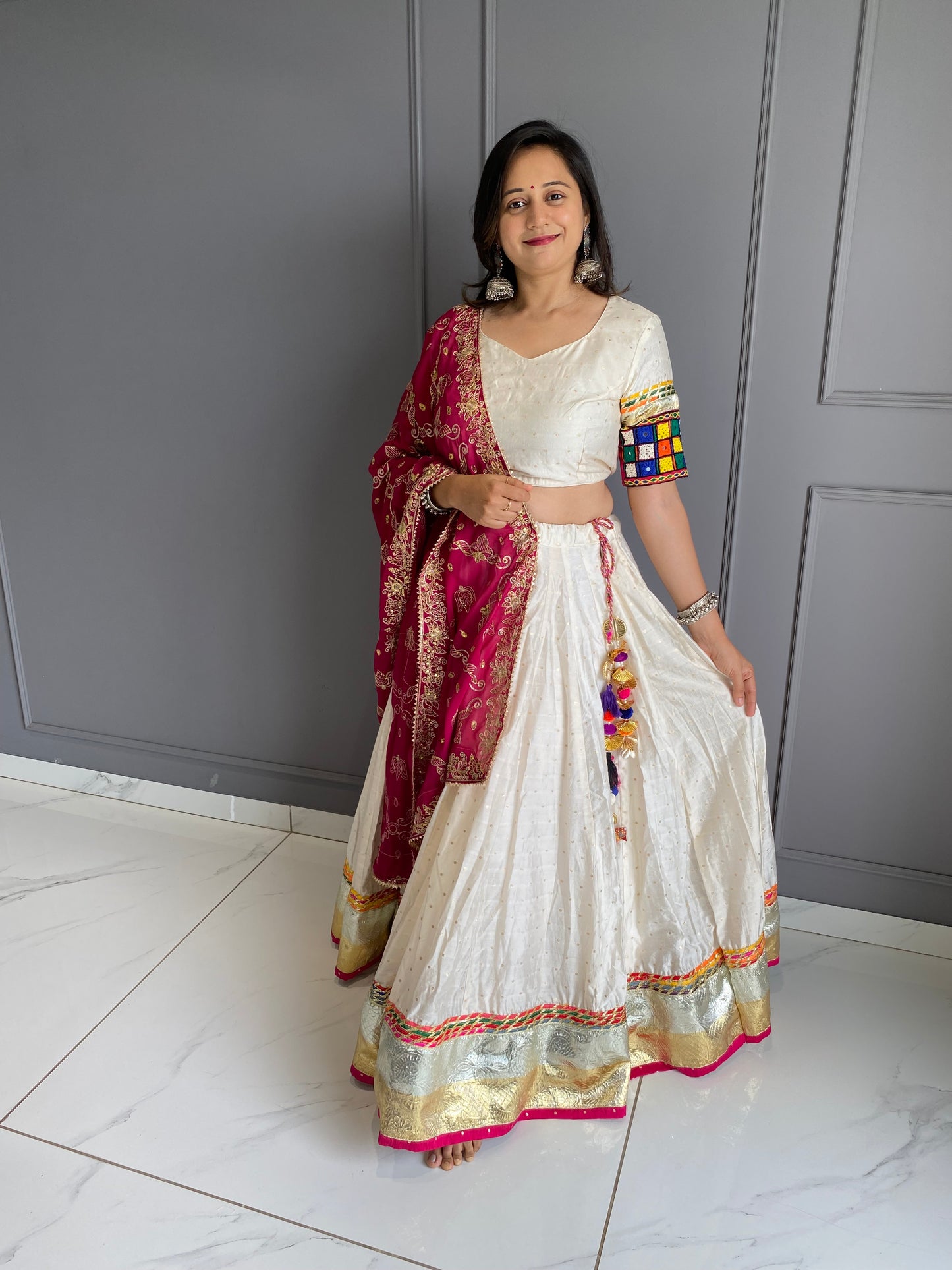 Offwhite Chanderi Chaniya Choli with Vintage Duppata