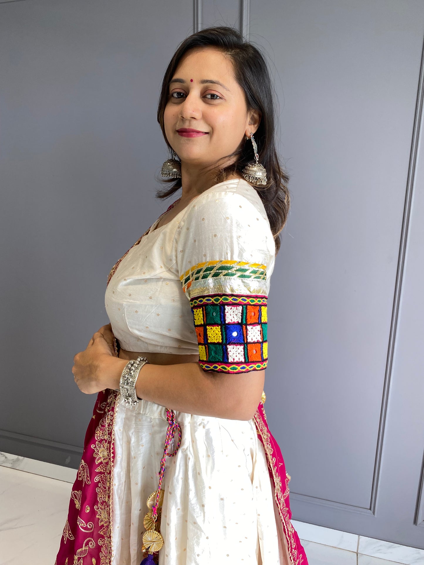 Offwhite Chanderi Chaniya Choli with Vintage Duppata