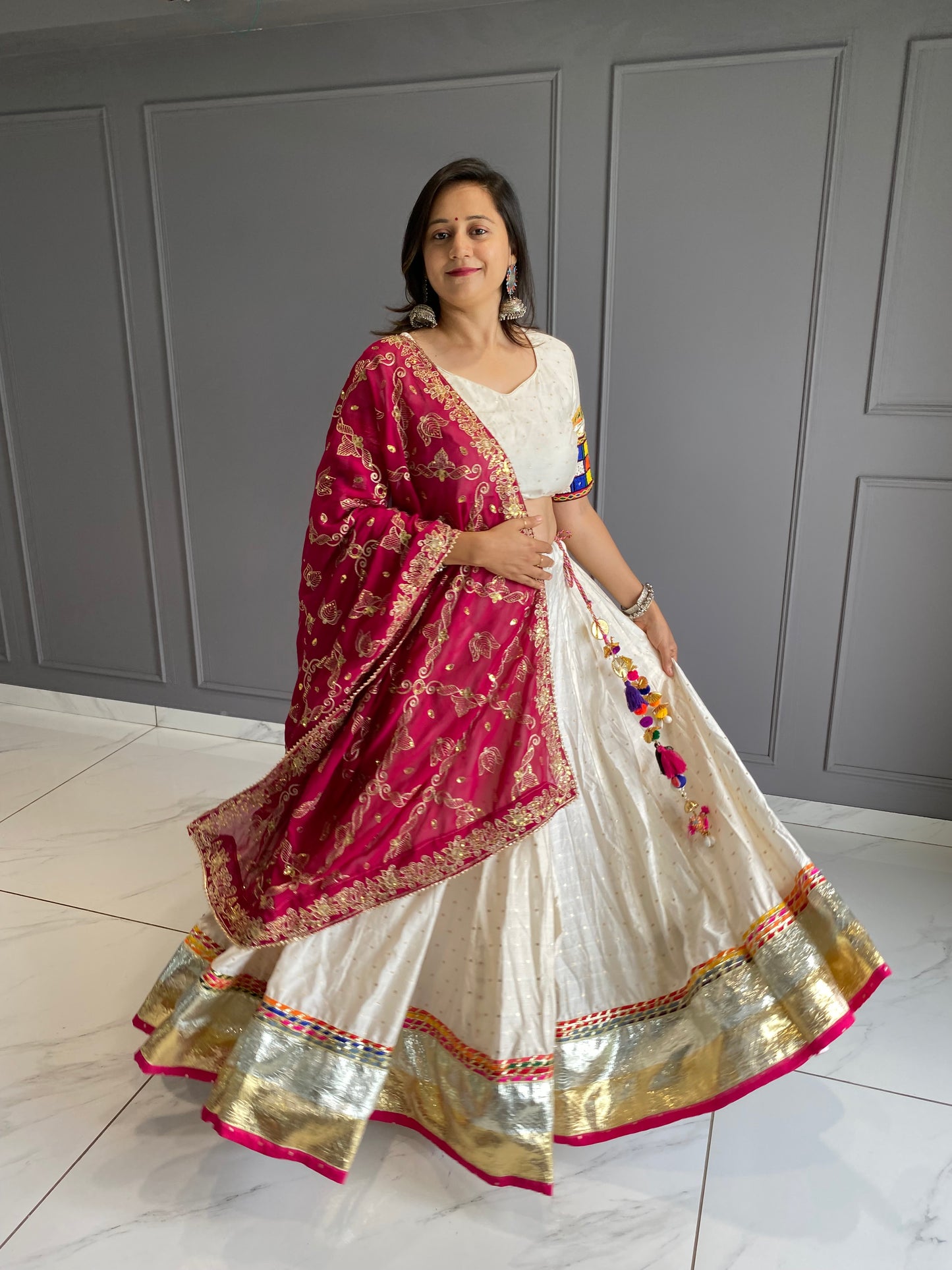 Offwhite Chanderi Chaniya Choli with Vintage Duppata