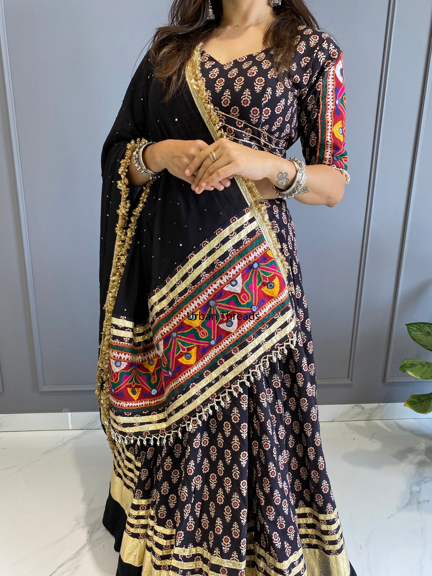Black Cotton Ajrakh Chaniya Choli