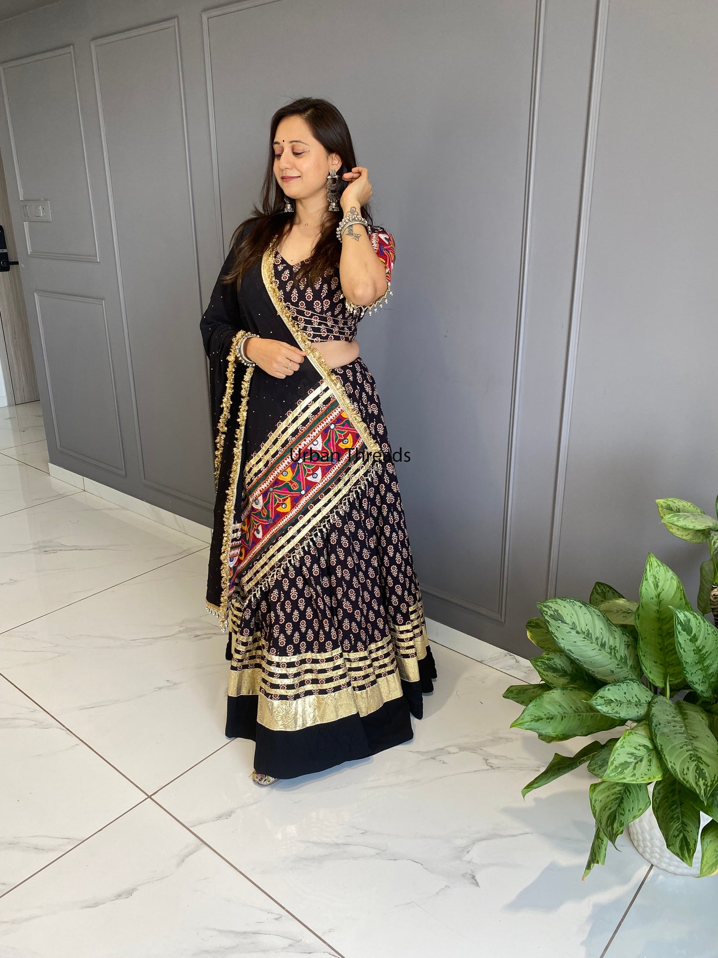 Black Cotton Ajrakh Chaniya Choli