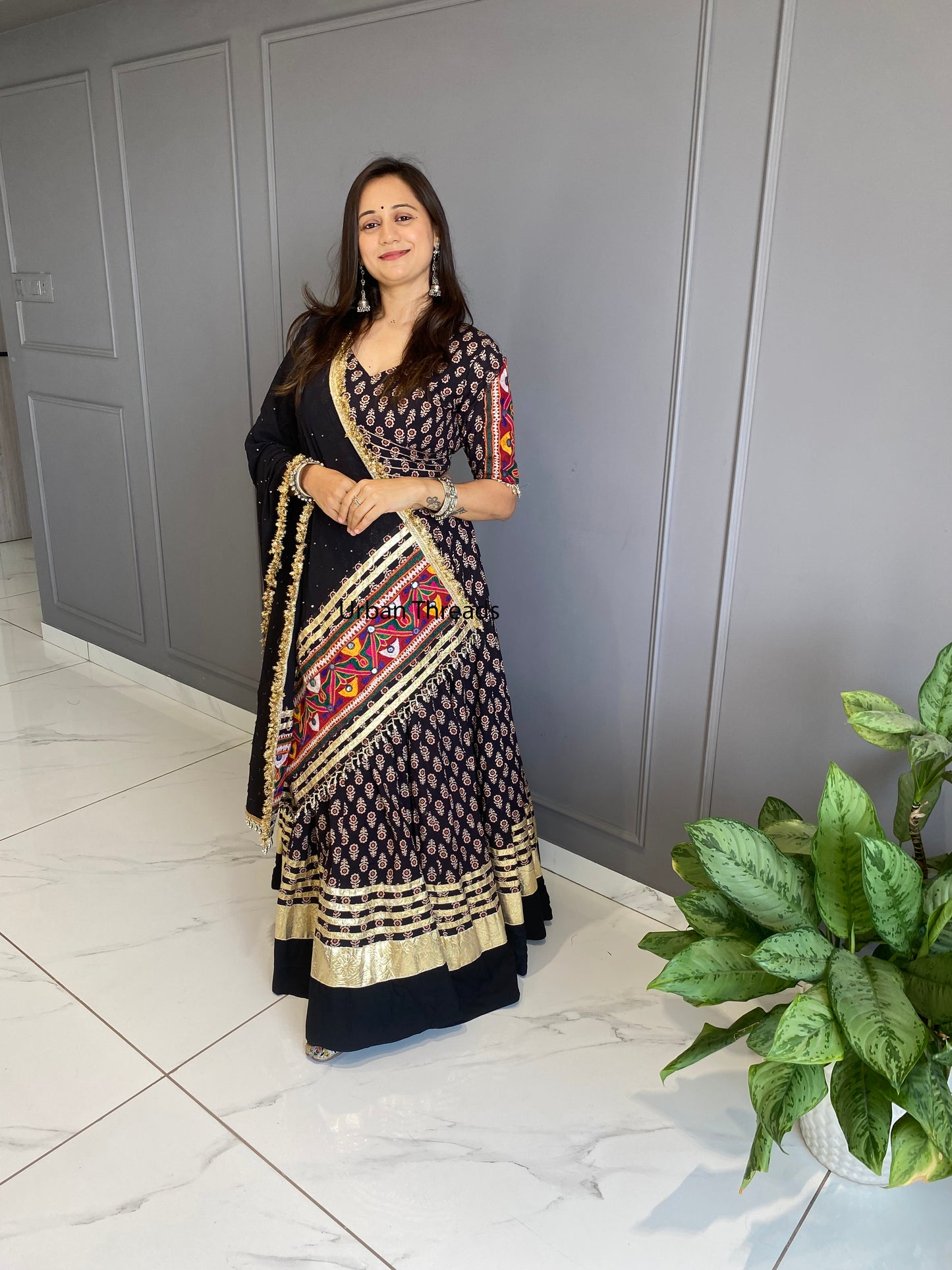 Black Cotton Ajrakh Chaniya Choli