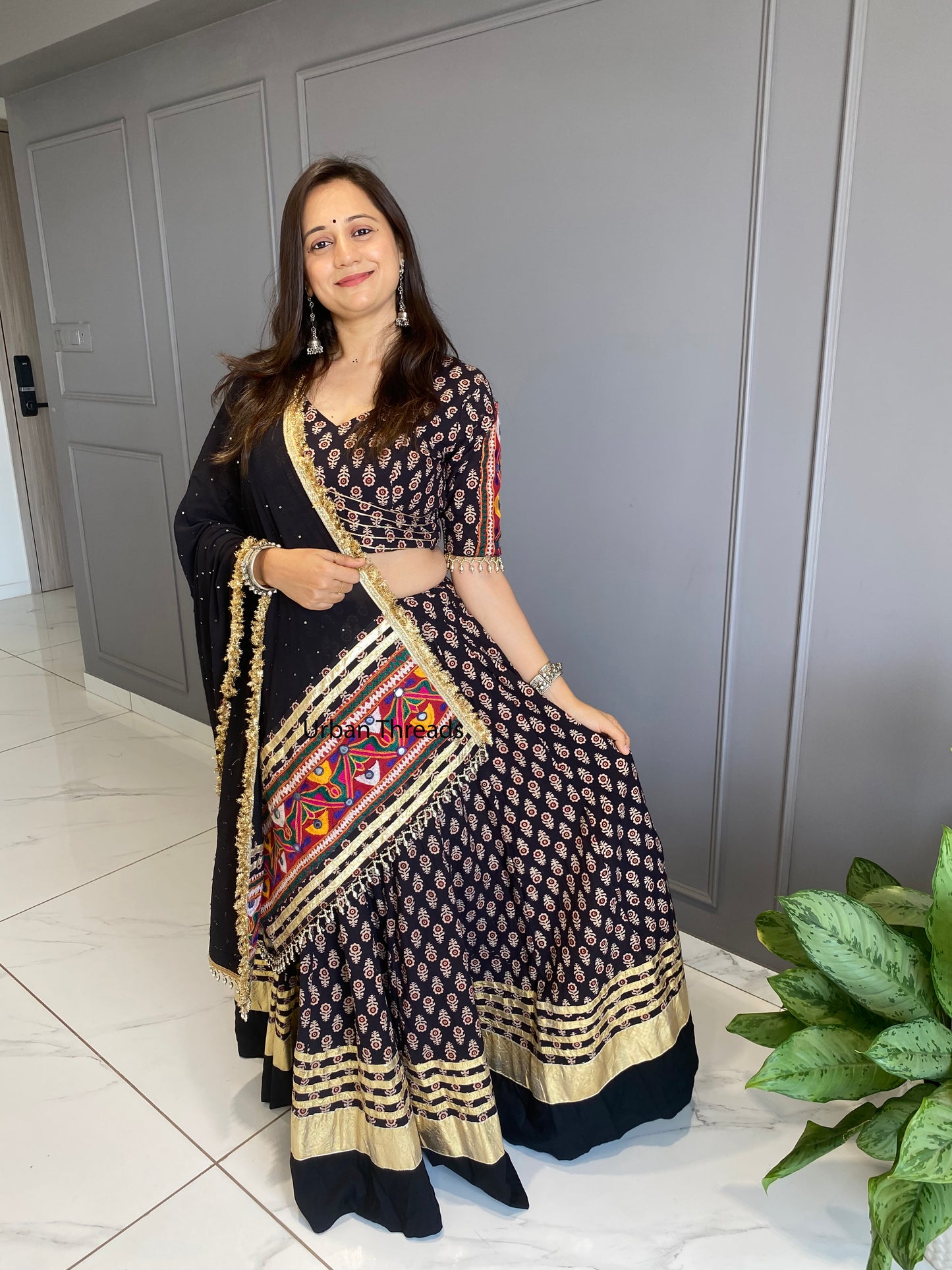 Black Cotton Ajrakh Chaniya Choli