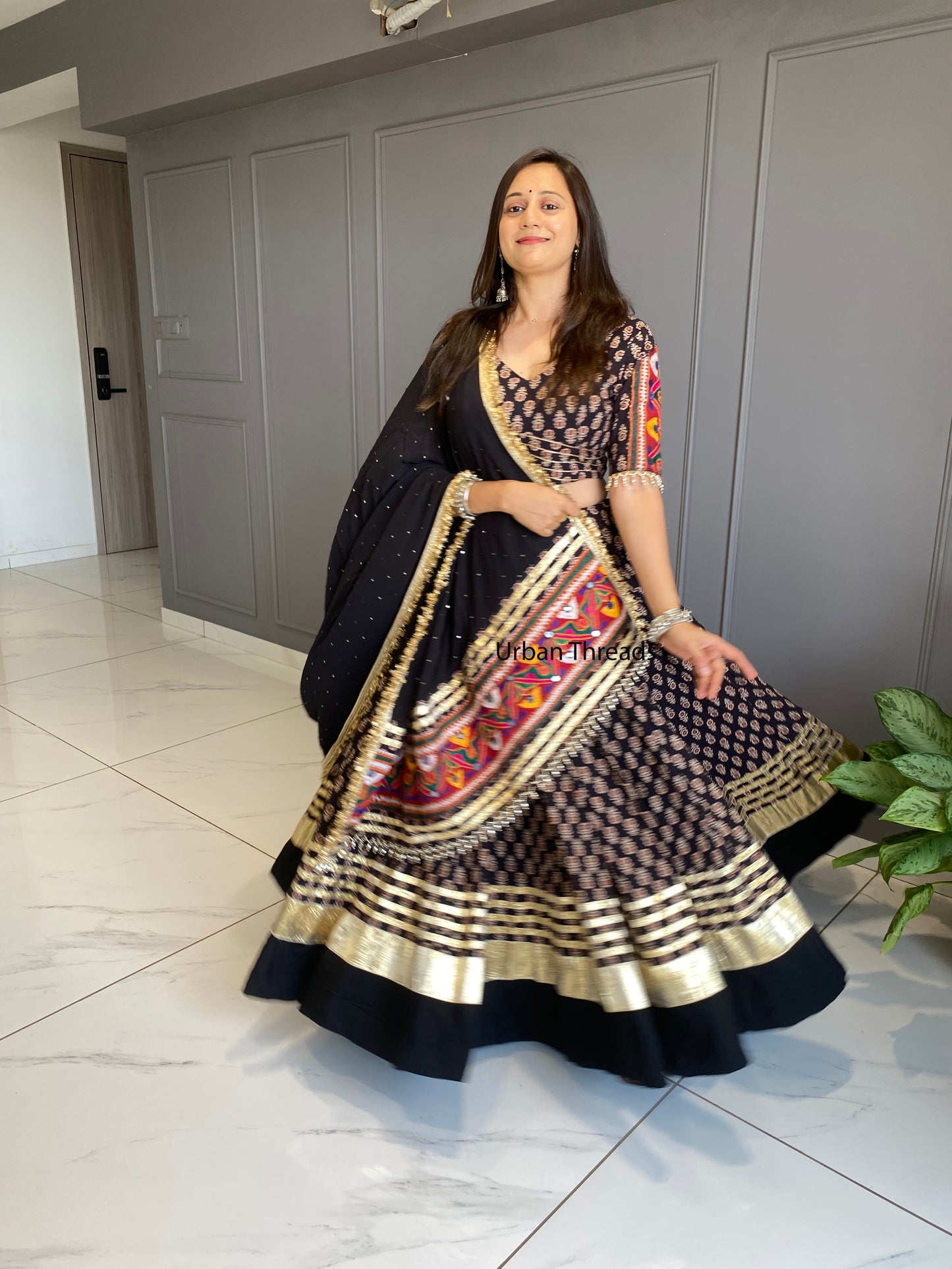 Black Cotton Ajrakh Chaniya Choli