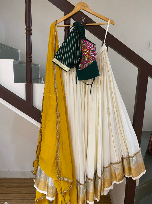 Gamthi Offwhite Green Yellow Chaniya Choli