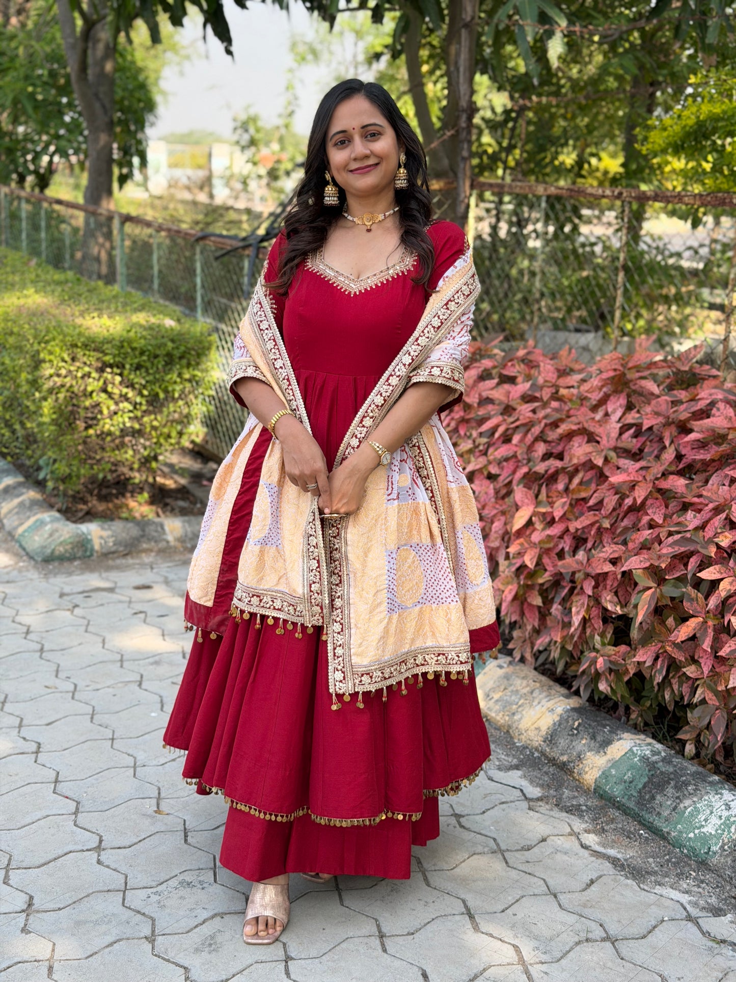 Red Anarkali With Pure Rai Bandhej Duppatta