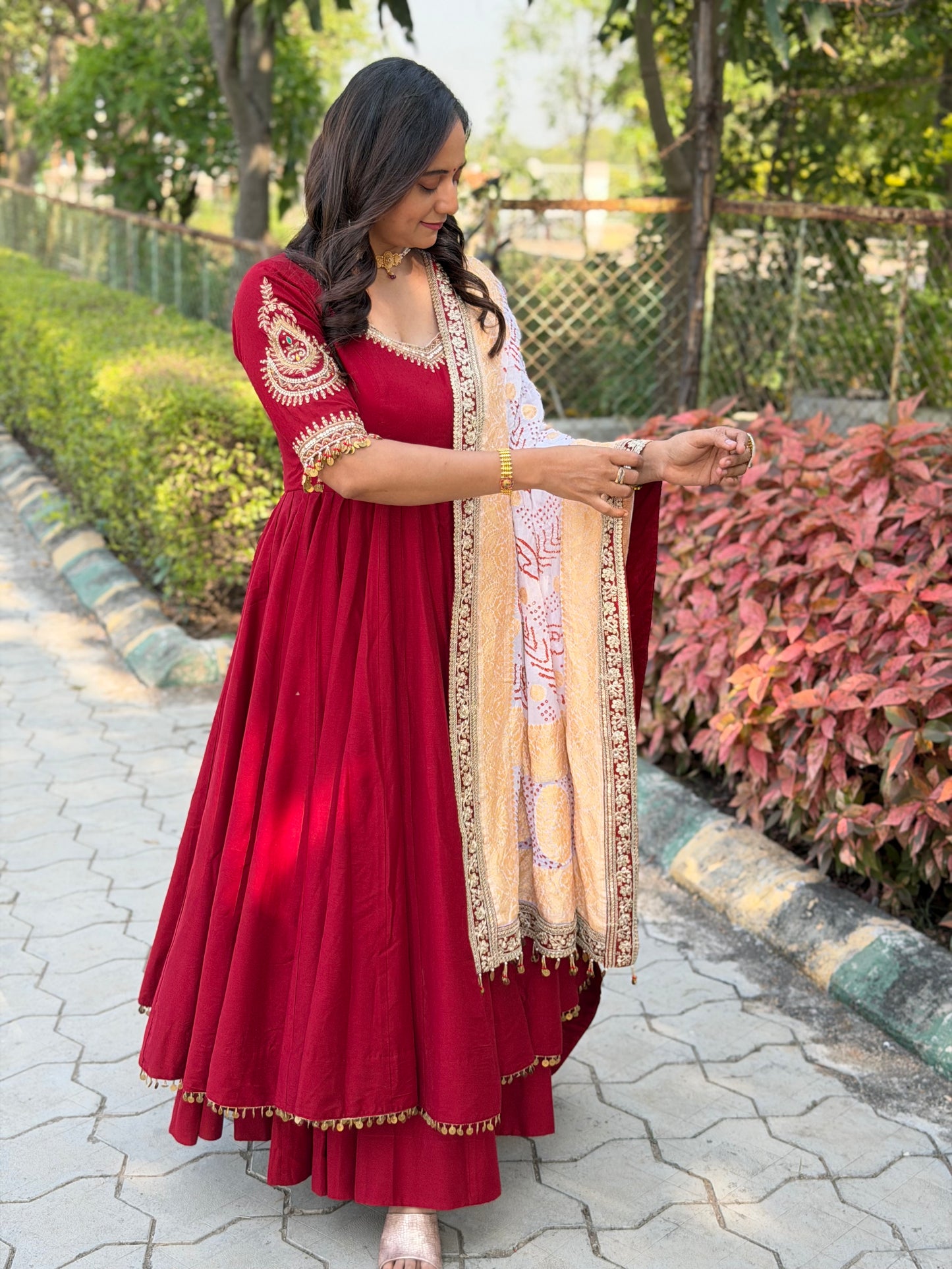 Red Anarkali With Pure Rai Bandhej Duppatta