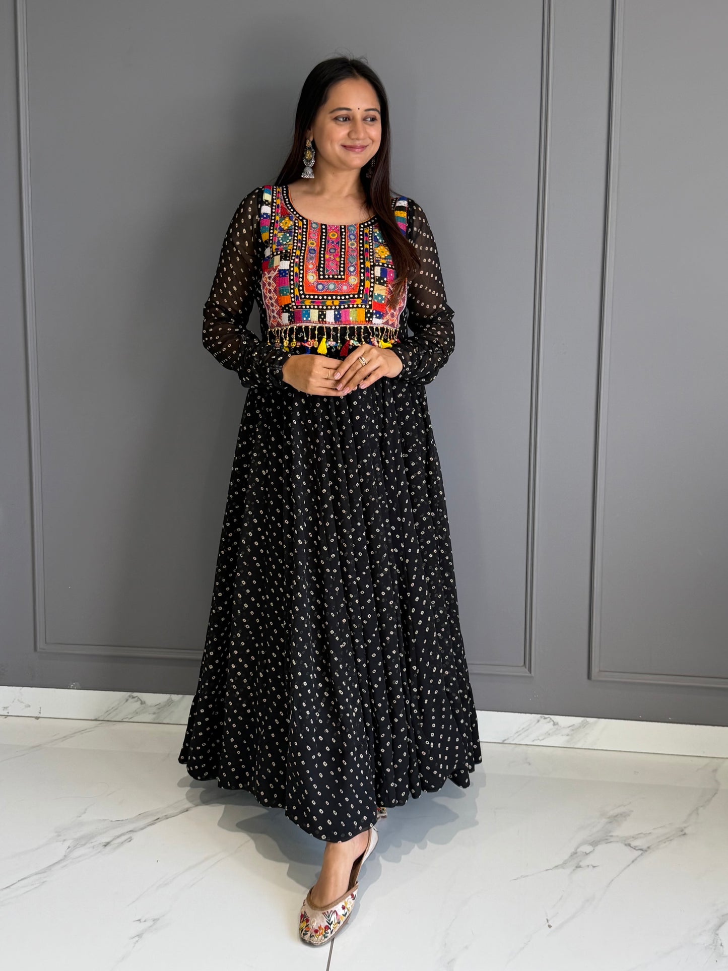 Black Bandhej Chiffon Dress