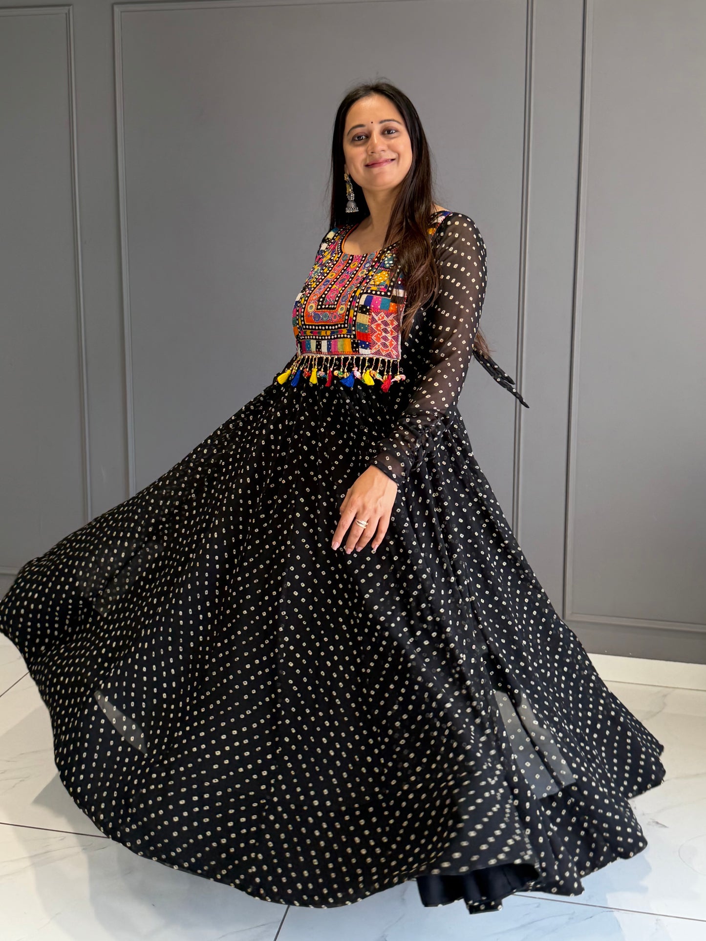 Black Bandhej Chiffon Dress