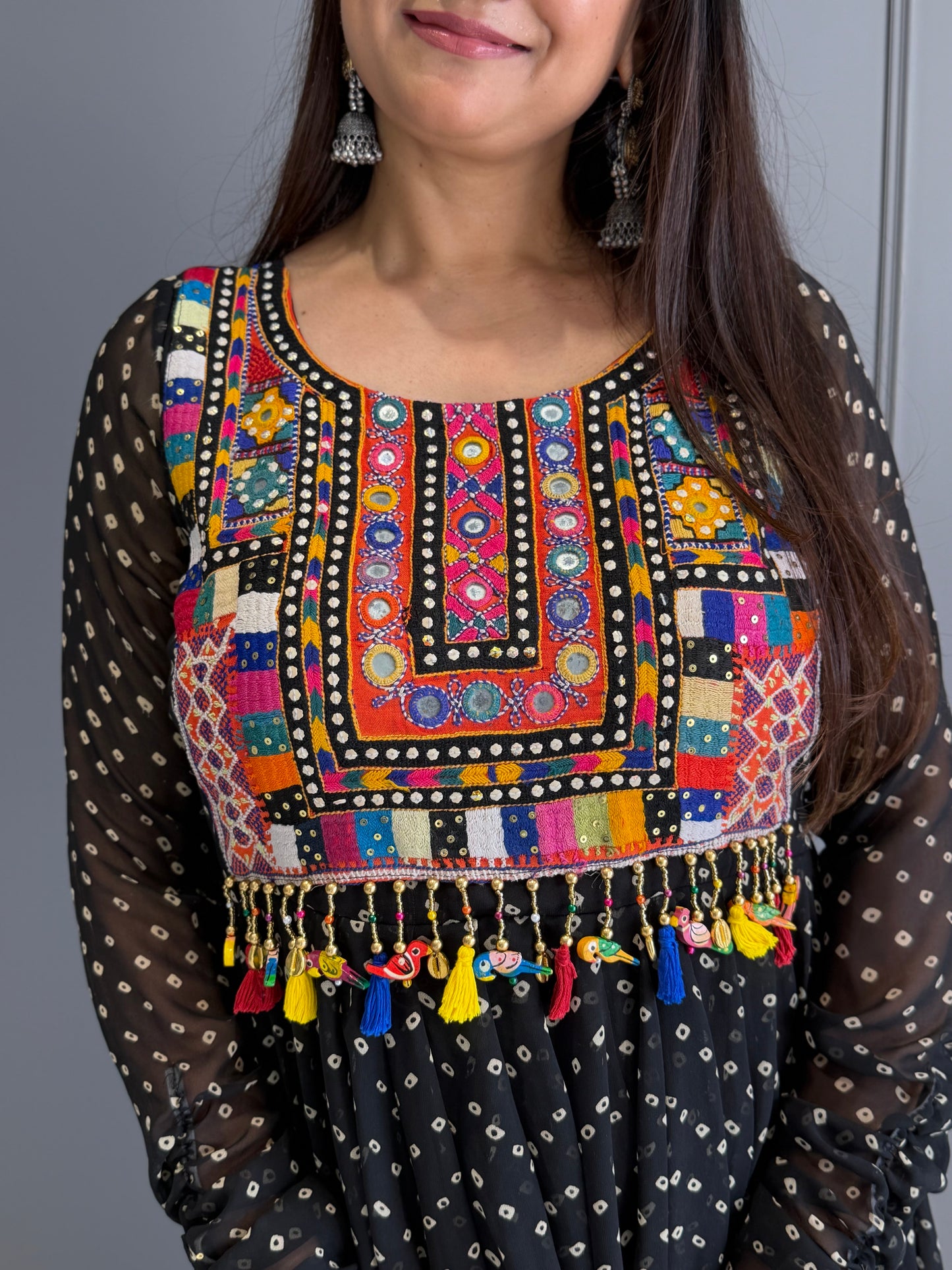Black Bandhej Chiffon Dress