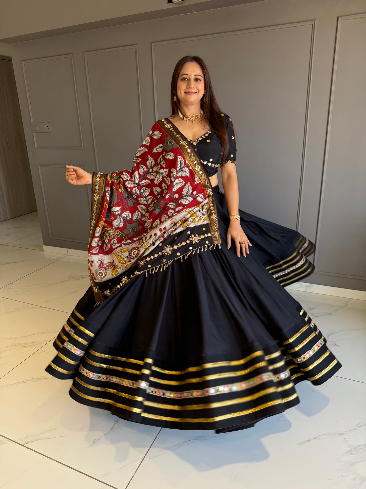 Black Maroon Kalamakari Duppatta Chaniya Choli Set
