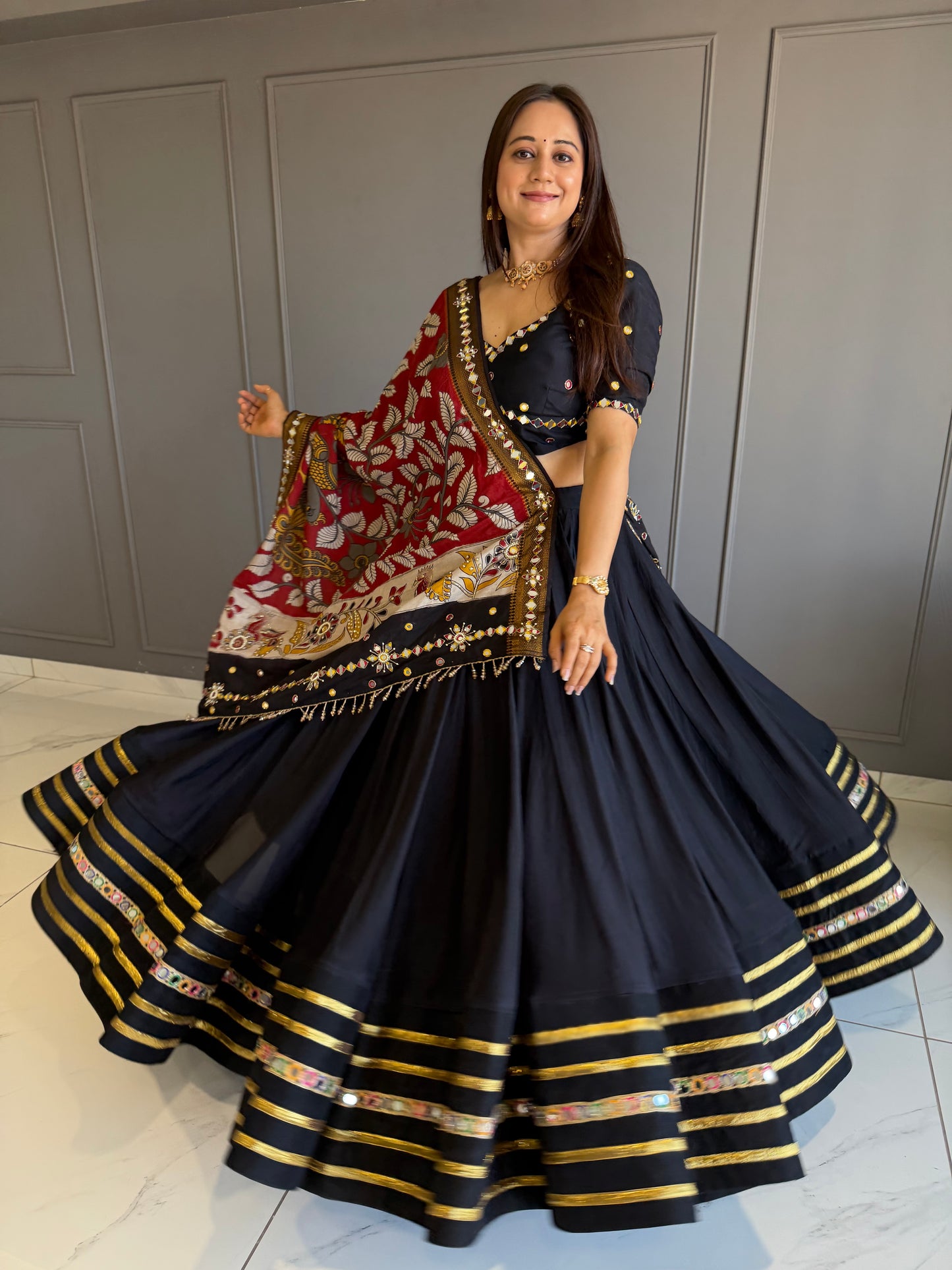 Black Maroon Kalamakari Duppatta Chaniya Choli Set