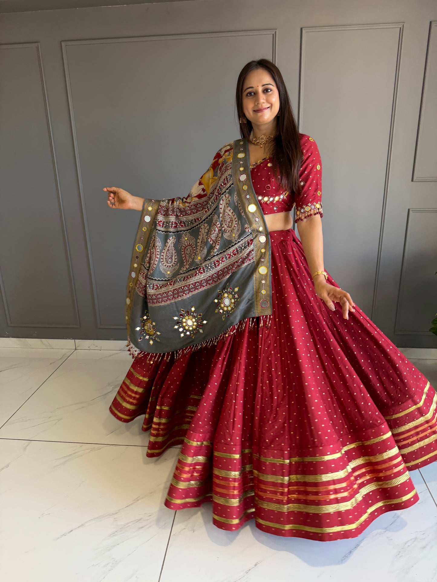 Maroon Chaniya Choli Set Kalamkari duppata
