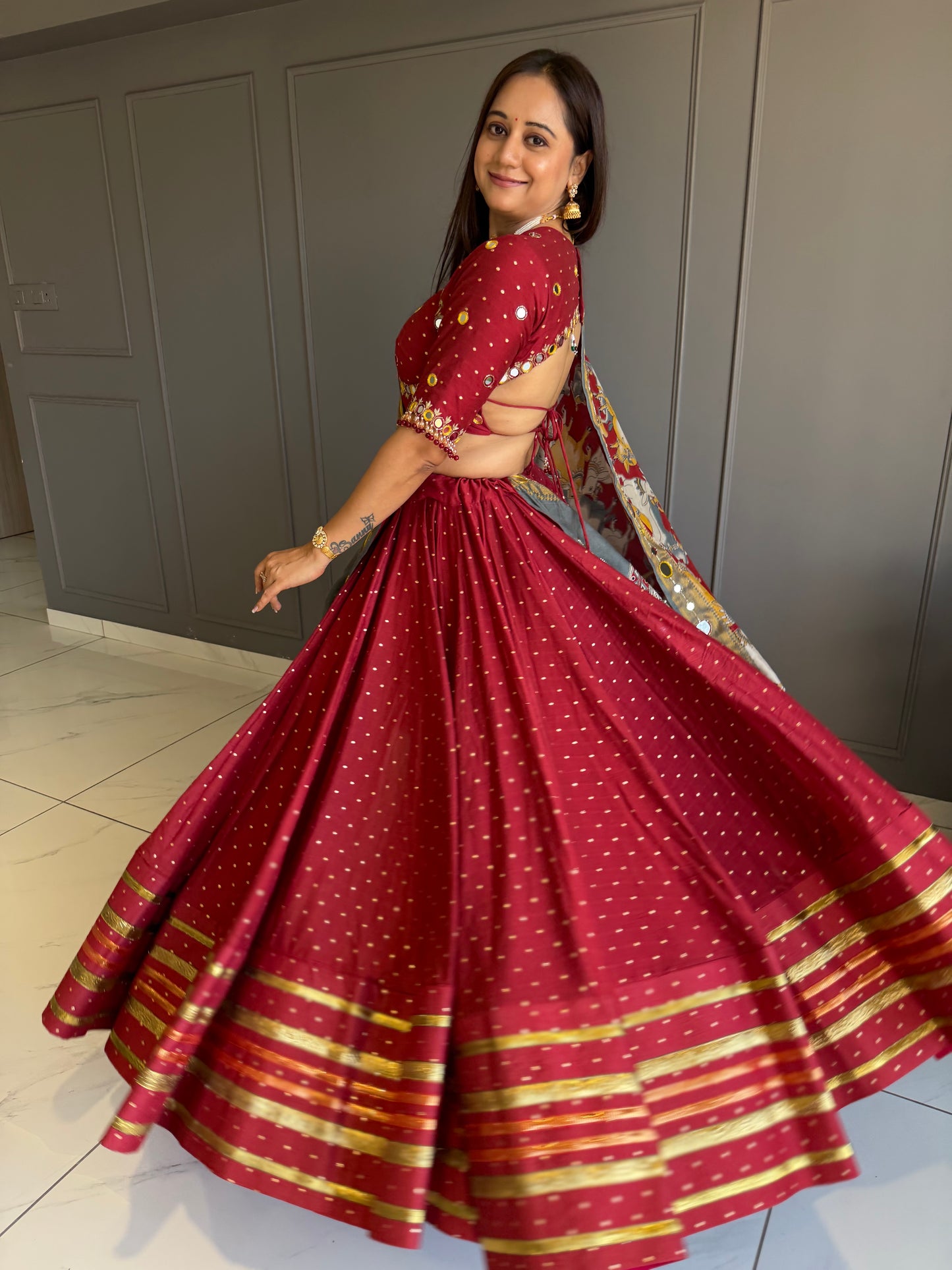 Maroon Chaniya Choli Set Kalamkari duppata