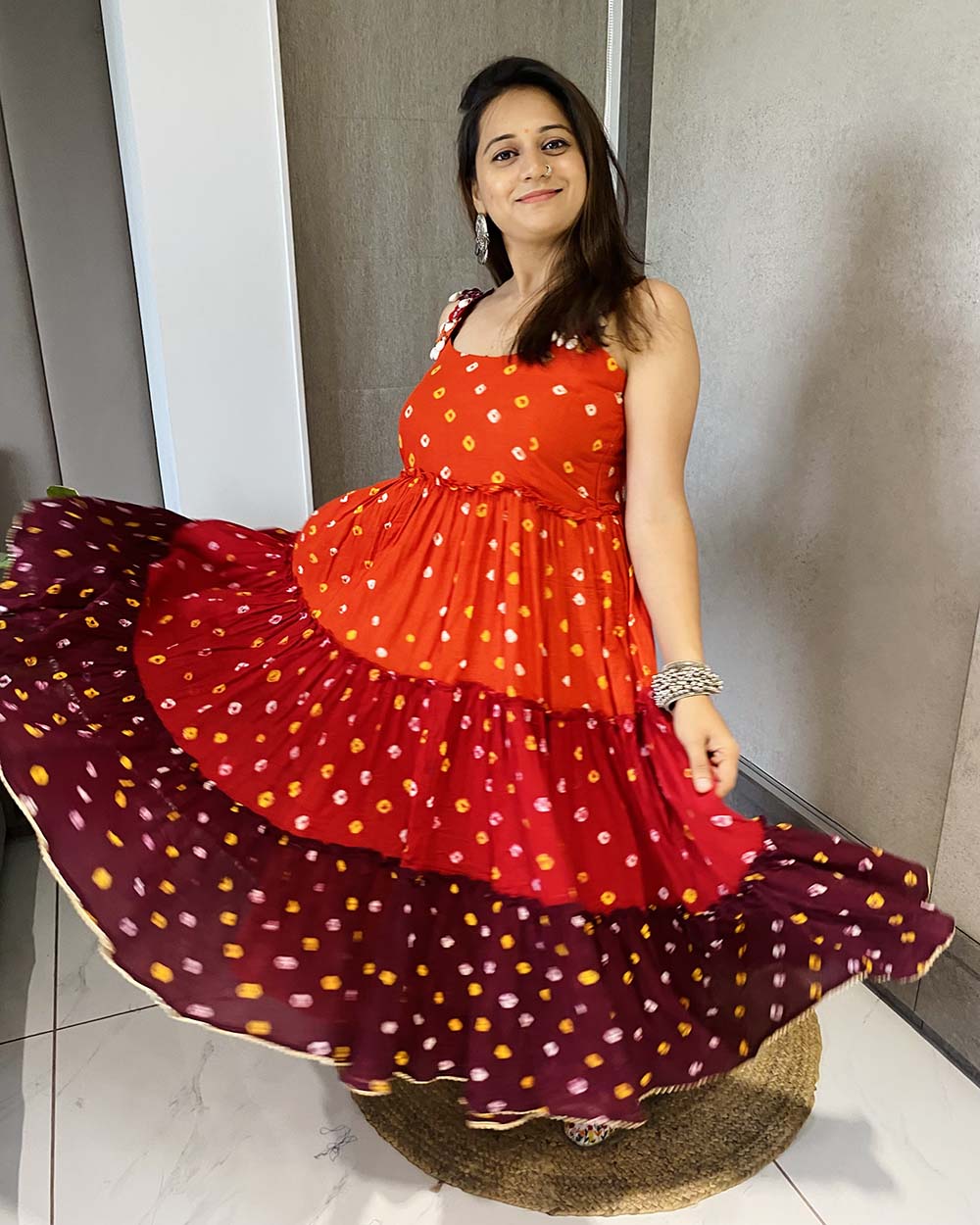 Orange Shades Bandhej Dress