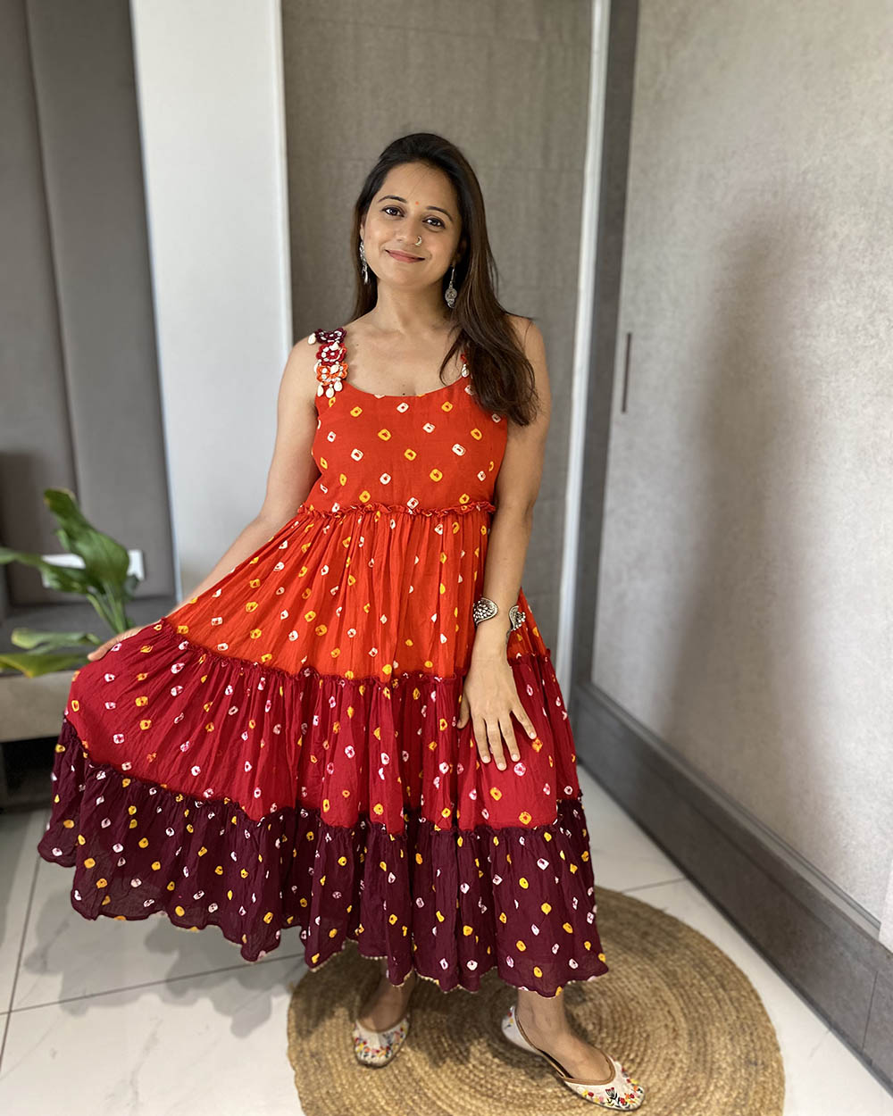 Orange Shades Bandhej Dress