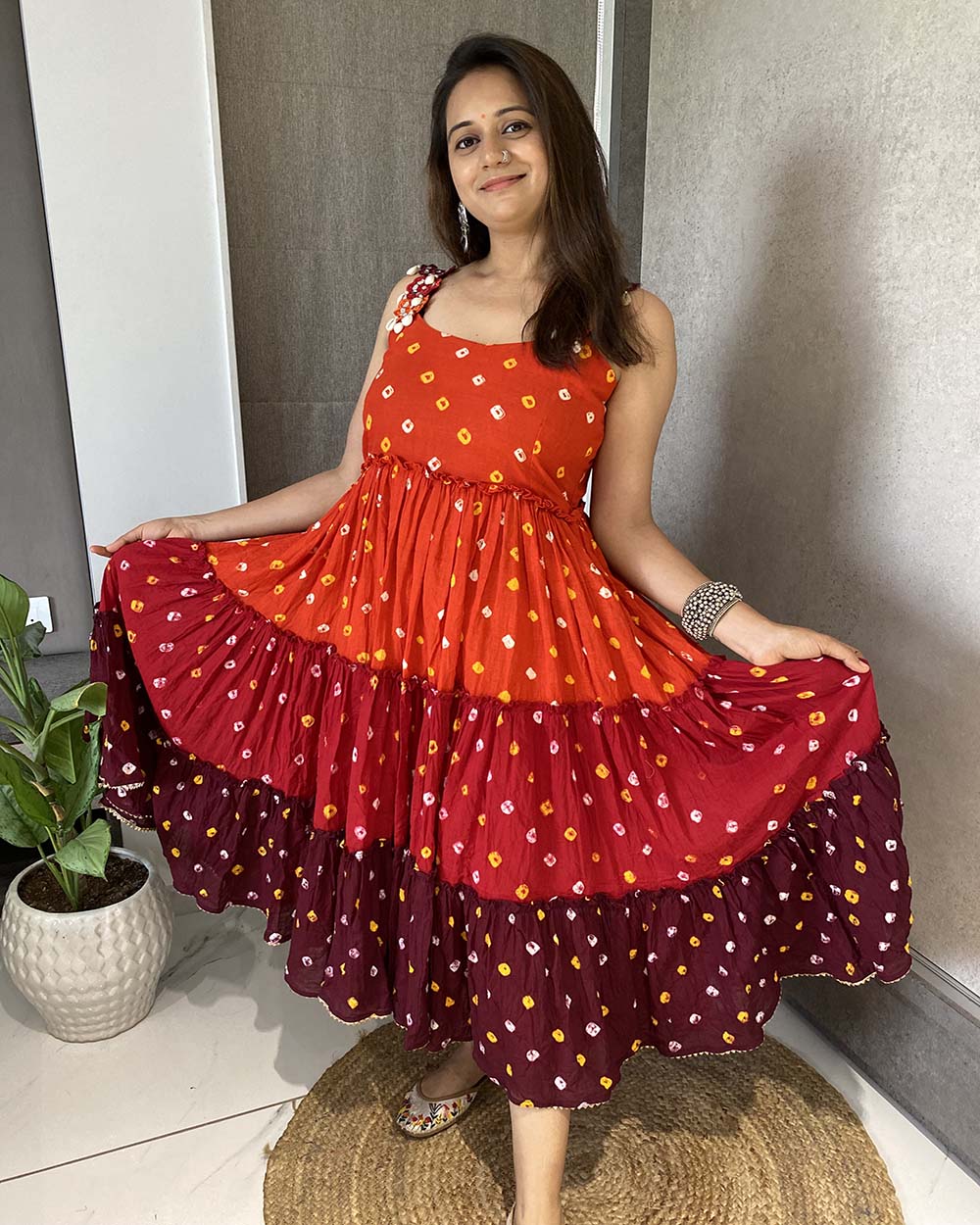 Orange Shades Bandhej Dress