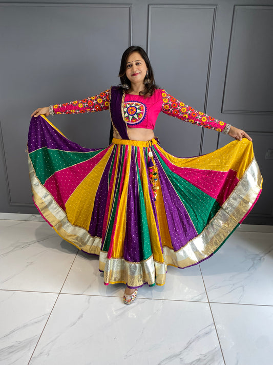 Pink Gamthi Blouse With Chanderi Multi Butti  Chaniya