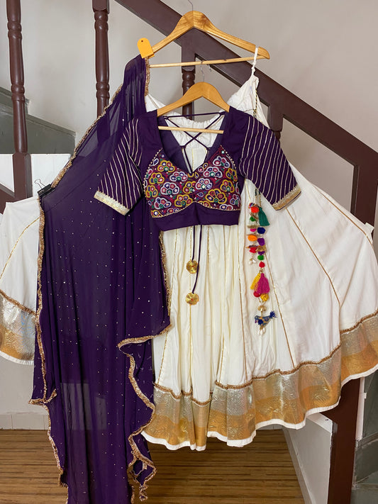 Gamthi Offwhite and Purple Chaniya Choli
