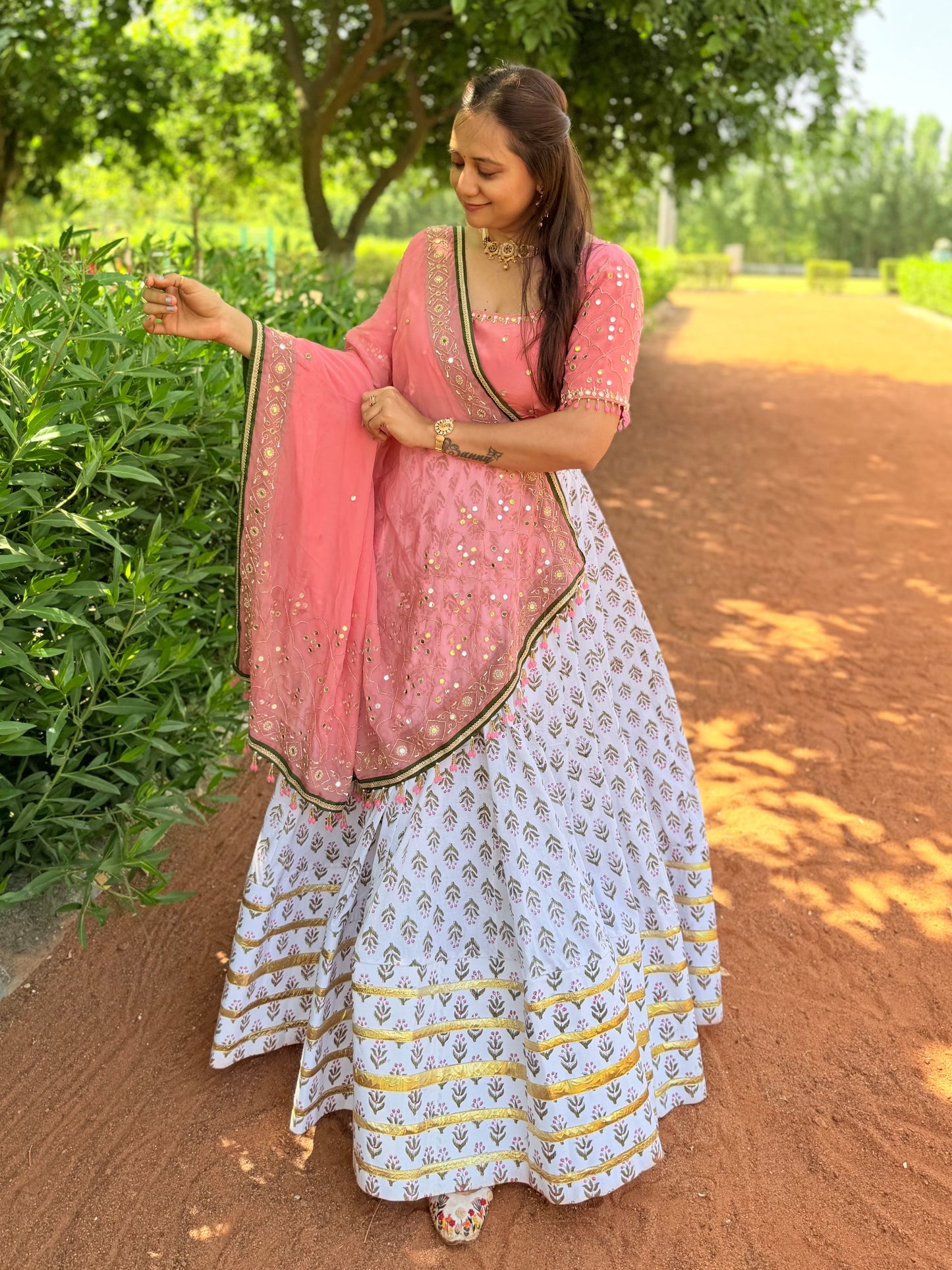 White and Peach Chaniya Choli Set