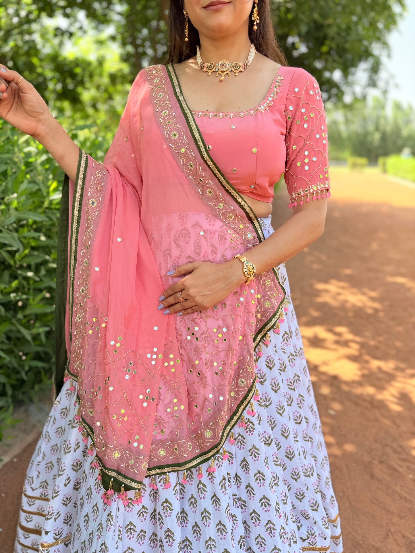 White and Peach Chaniya Choli Set