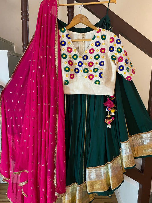 Gamthi Green White Pink Chaniya Choli