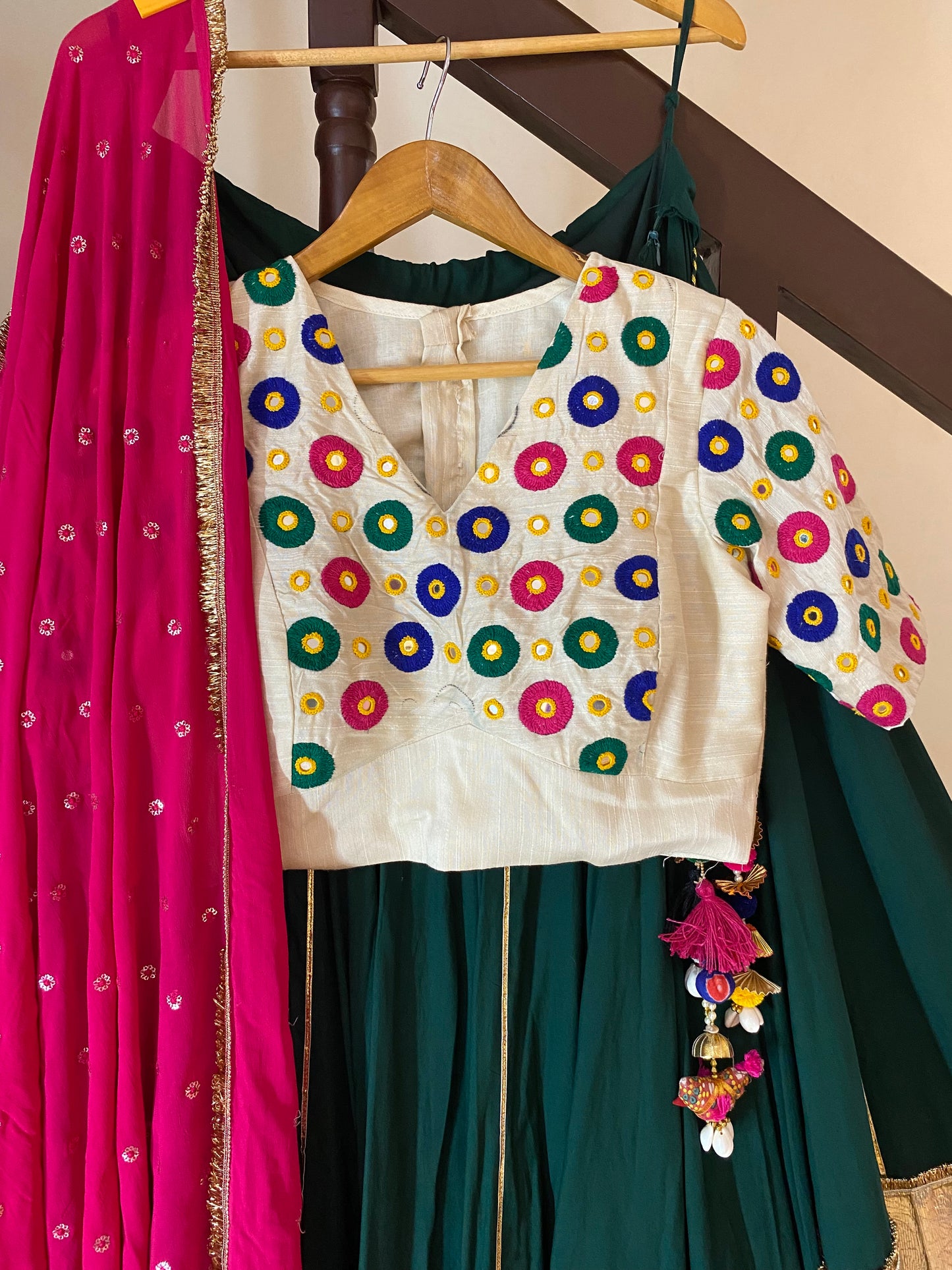 Gamthi Green White Pink Chaniya Choli