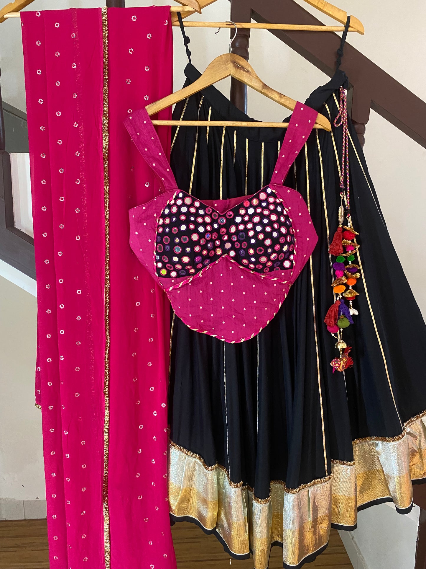 Gamthi Black and Pink Chaniya Choli