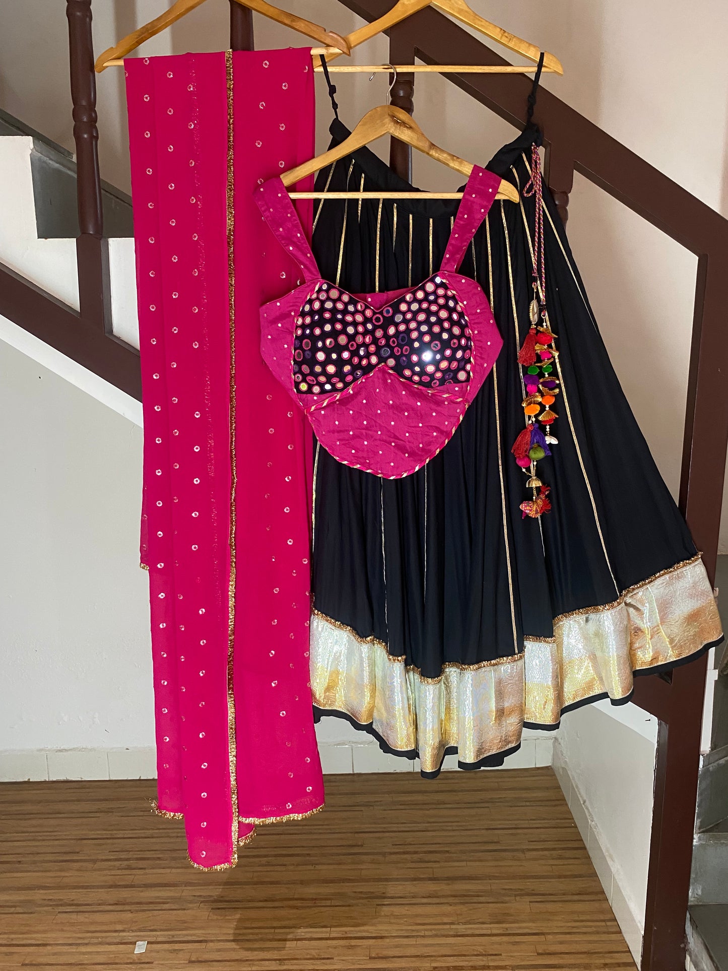 Gamthi Black and Pink Chaniya Choli