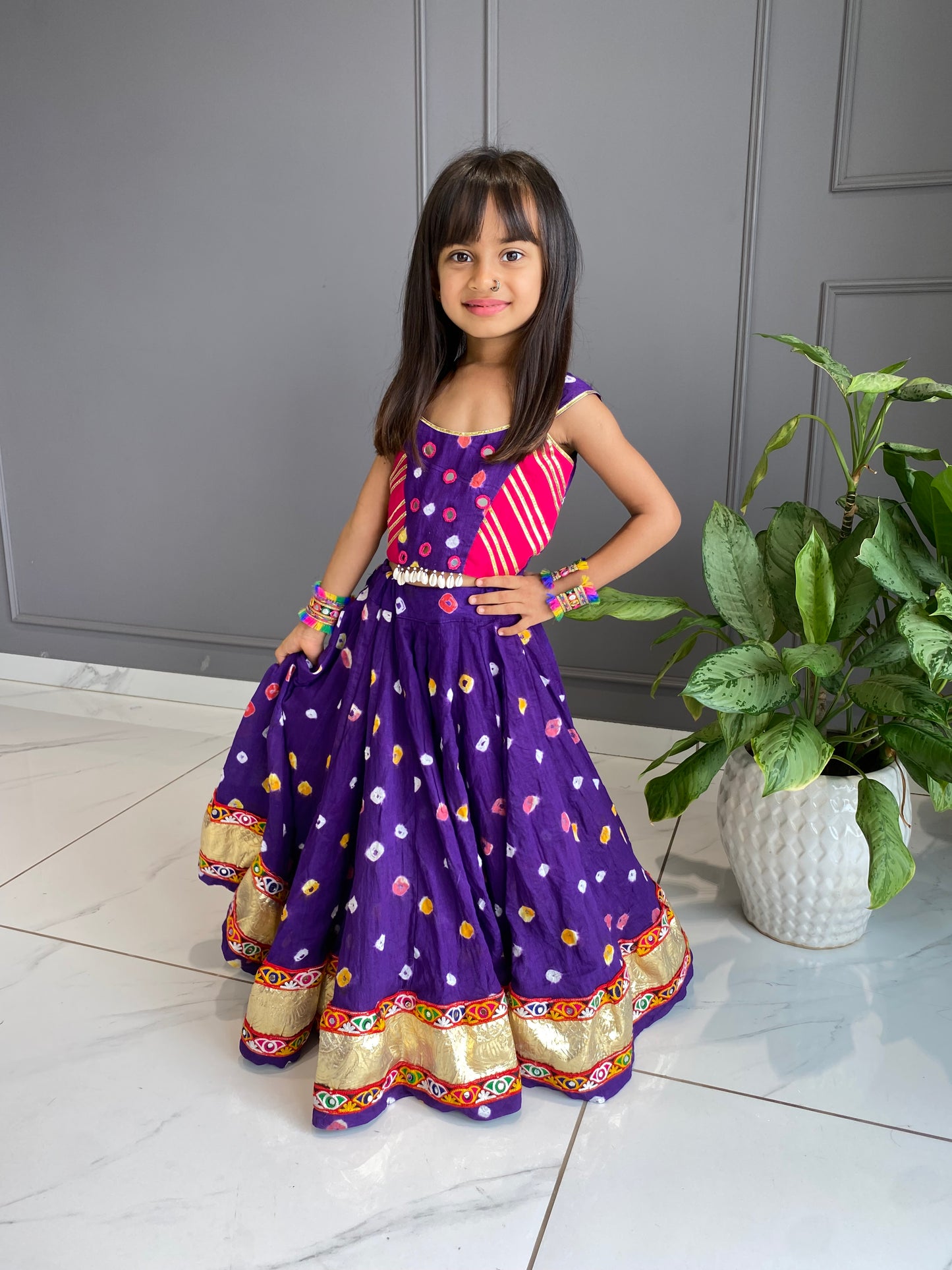 Purple Bandhej Chaniya Choli