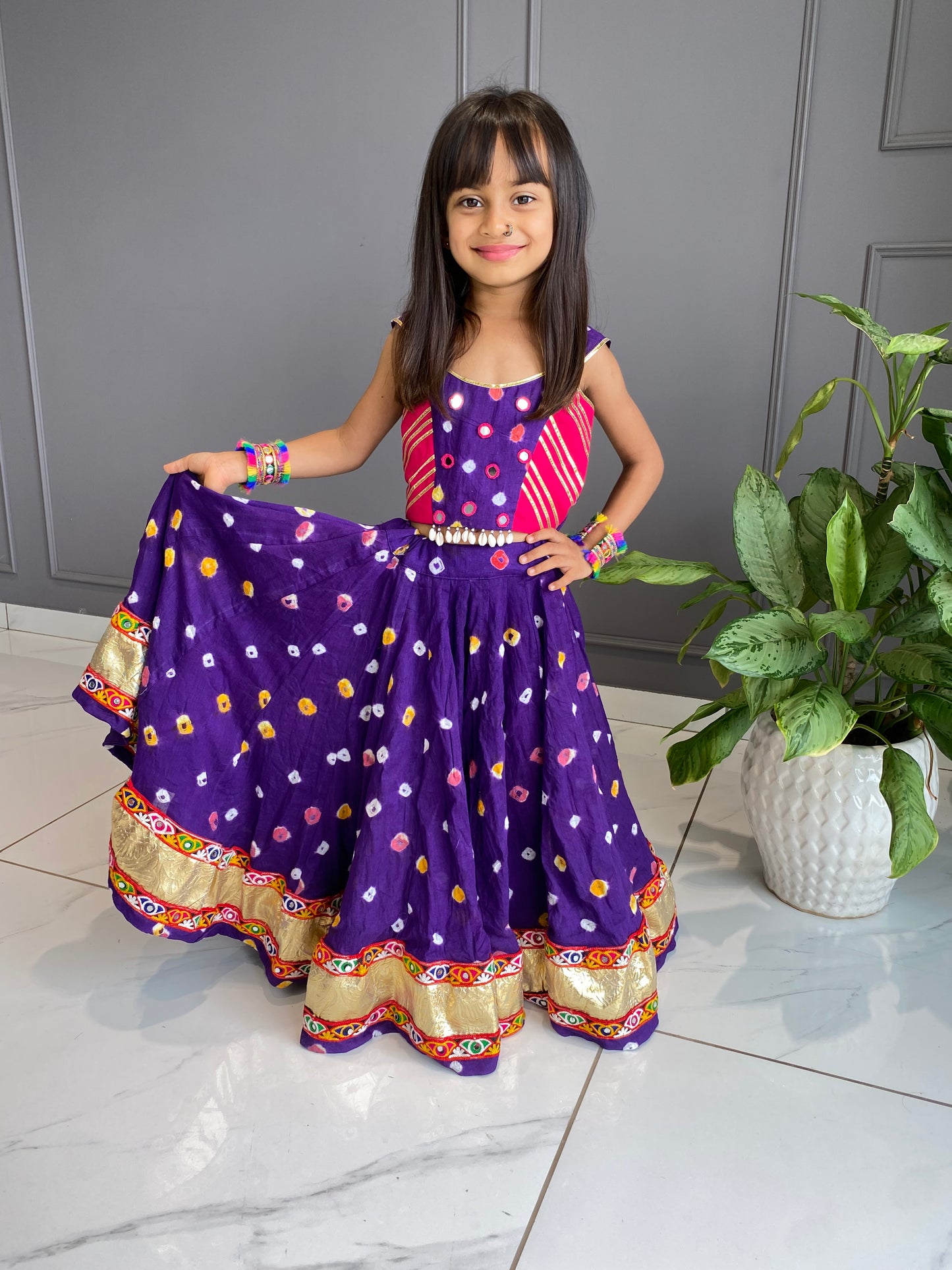 Purple Bandhej Chaniya Choli