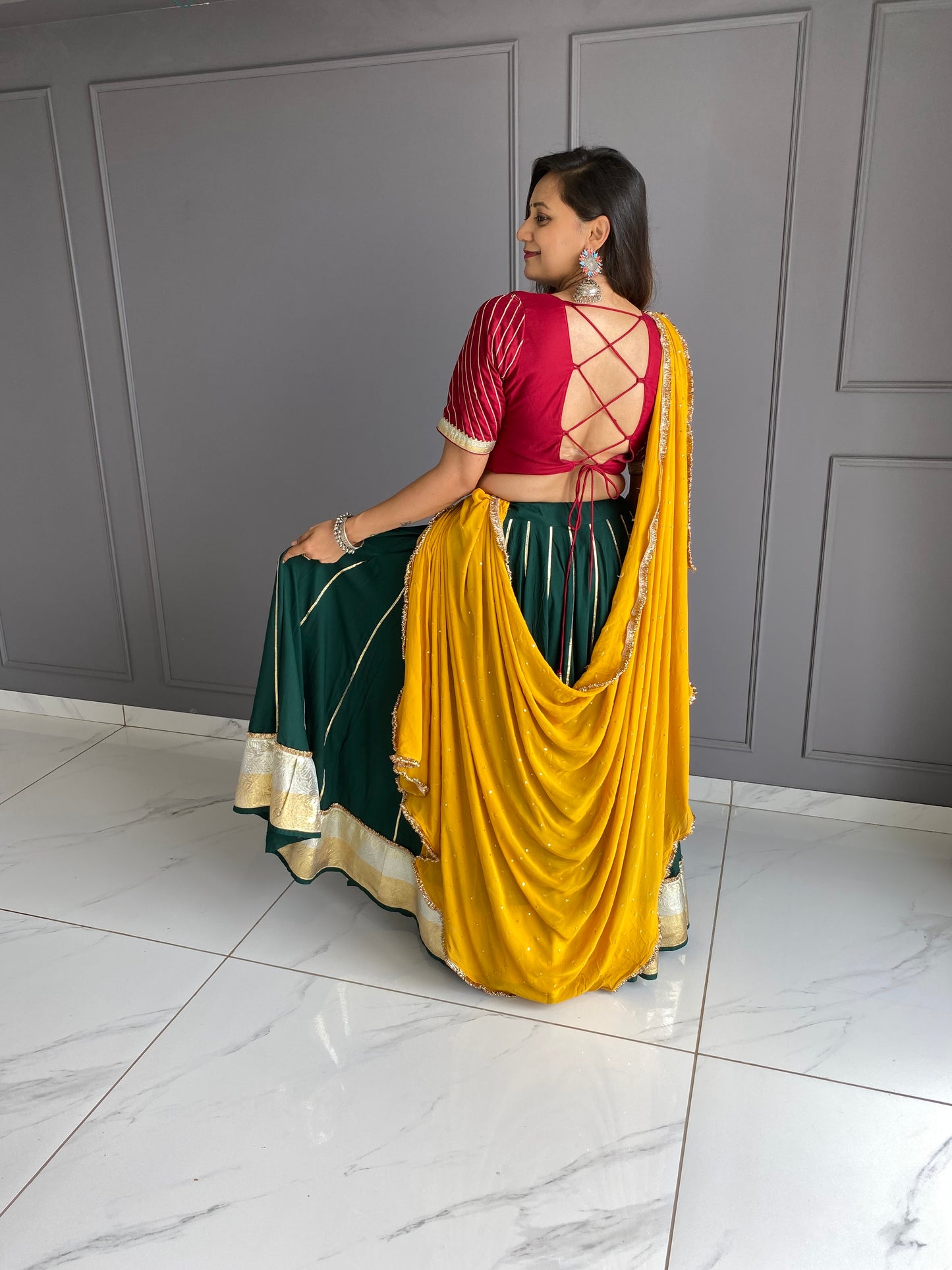 Gamthi Green Red Yellow Chaniya Choli