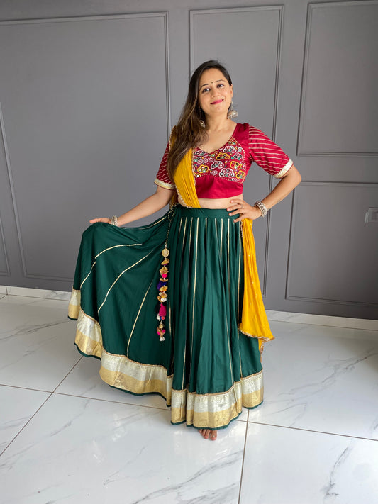 Gamthi Green Red Yellow Chaniya Choli