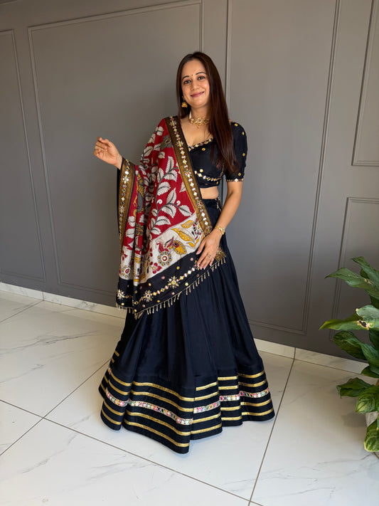 Black Maroon Kalamakari Duppatta Chaniya Choli Set