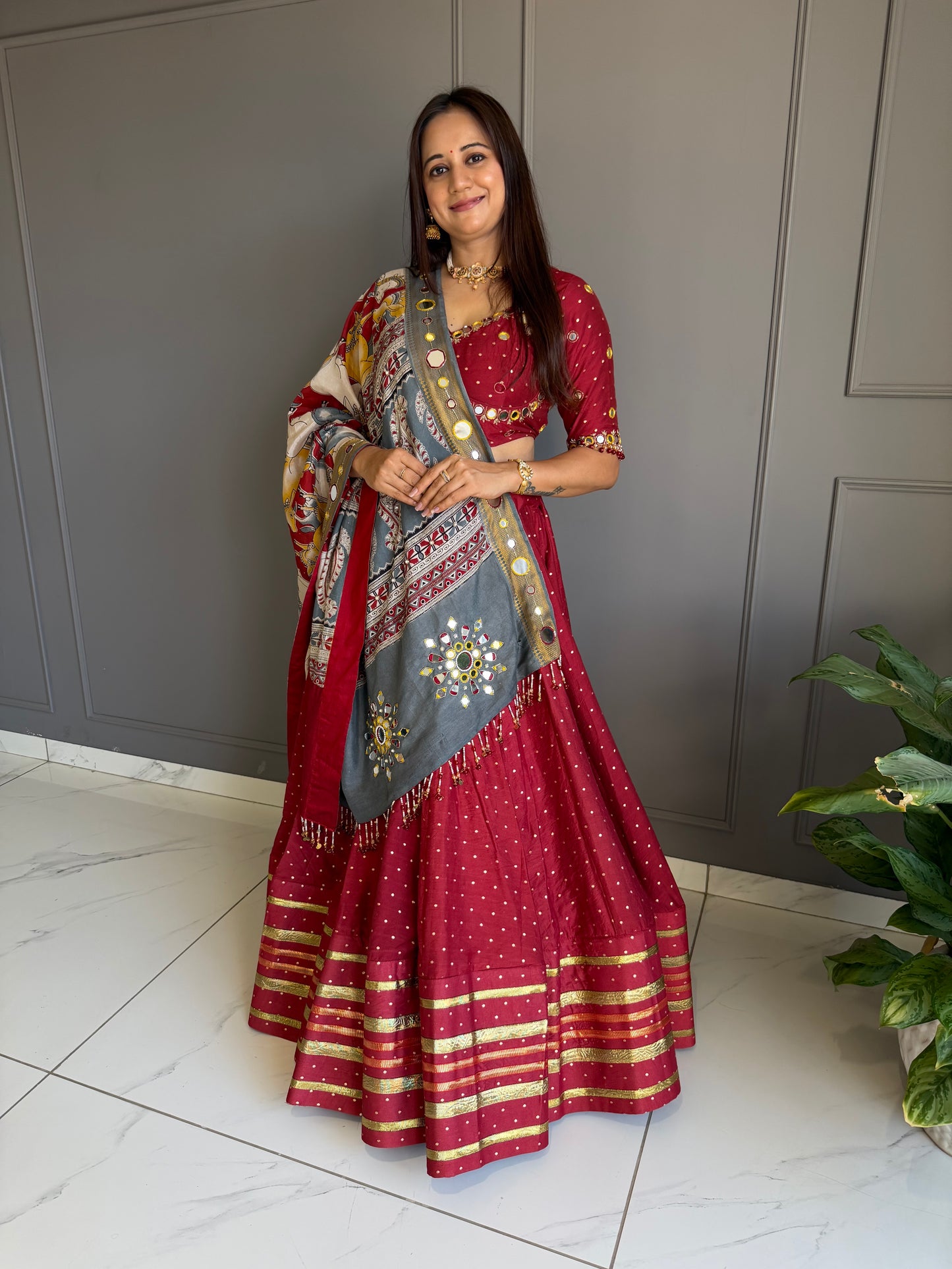 Maroon Chaniya Choli Set Kalamkari duppata